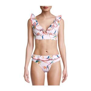 Time and Tru Bird of Paradise Swim Top White Size M 8–10 Bikini EUC